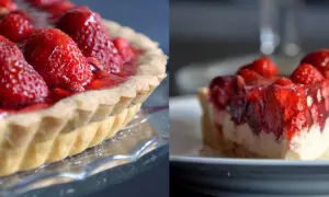 Pyszna tarta z mascarpone i owocami, z soczystymi truskawkami w galaretce. Idealna na deser.