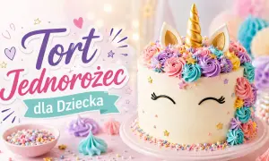 Uroczy tort jednorożec dla dziewczynki, ozdobiony kolorowymi rozetkami, złotym rogiem i uszami. Idealny na przyjęcie urodzinowe!