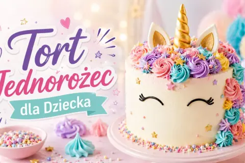 Uroczy tort jednorożec dla dziewczynki, ozdobiony kolorowymi rozetkami, złotym rogiem i uszami. Idealny na przyjęcie urodzinowe!