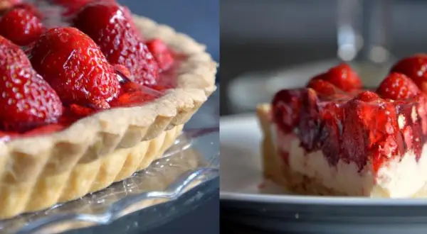 Pyszna tarta z mascarpone i owocami, z soczystymi truskawkami w galaretce. Idealna na deser.