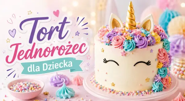 Uroczy tort jednorożec dla dziewczynki, ozdobiony kolorowymi rozetkami, złotym rogiem i uszami. Idealny na przyjęcie urodzinowe!