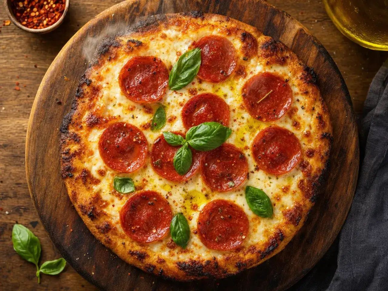 Pyszna pizza z pepperoni, idealnie wypieczona w air fryerze, z chrupiącym ciastem i roztopionym serem.